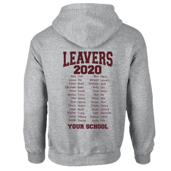 Grey hoodie Leavers 2020 with names