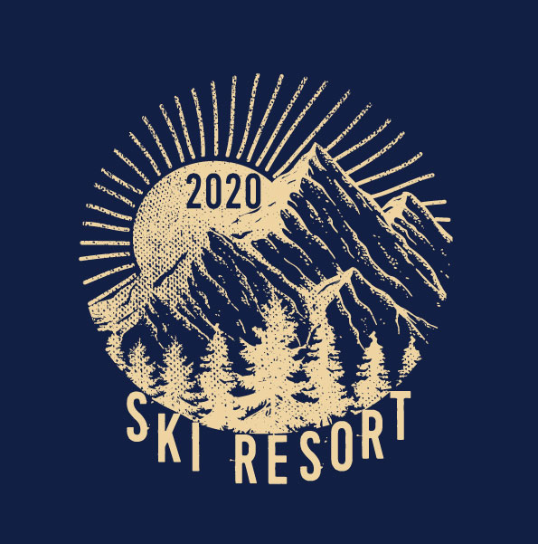 Ski resort mountain range rising sun logo